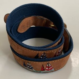 Zeppelin Nautical Belt embroidered Sailboats Navy & Tan Made in USA Size 40
